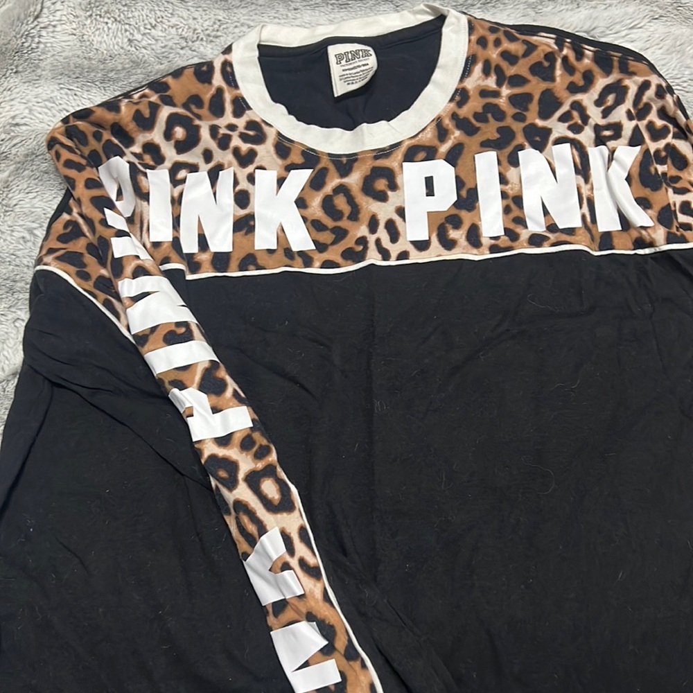 Pink Long sleeve tee leopard Small